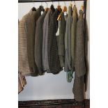 Gentlemen's vintage tweed and country wear clothing, including two Harris Tweed jackets, Dunn & Co.