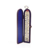 Late Victorian ivory thermometer by Curry & Paxton, Bristol, in blue satin-lined,