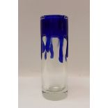 1970s Jaroslav Svoboda art glass vase, clear glass with a sapphire blue leaky effect, 23.5cm high