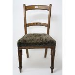 Victorian GER oak chair with bar back and overstuffed seat on turned front legs