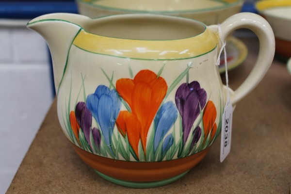 Selection of Clarice Cliff Bizarre range Crocus pattern hand-painted items including two bowls, - Image 14 of 28