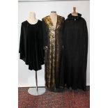 Ladies' vintage black opera cloak by Su-Kay with padded stiffened rounded collar in grosgrain with