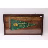 Commemorative pennant mounted in glazed frame commemorating the Australian Bowling Team's Tour of