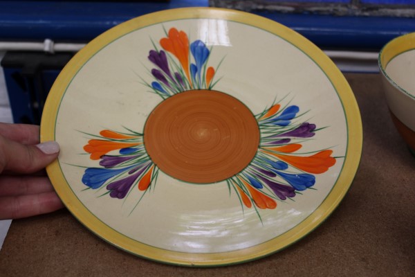 Selection of Clarice Cliff Bizarre range Crocus pattern hand-painted items including two bowls, - Image 24 of 28