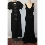 Ladies' 1930s / 1940s vintage clothing including black Moiri evening dress,