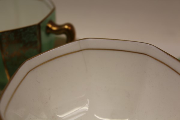 Art Deco Royal Doulton green and gilt part coffee set (14 pieces) CONDITION REPORT Sugar bowl has - Image 2 of 3