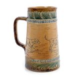 Doulton Lambeth jug by Hannah Barlow, the central band decorated with incised dogs within a