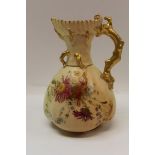 Late Victorian Royal Worcester blush ivory jug with hand-painted floral decoration and stylised