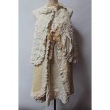 Victorian vintage christening cape in cream wool with floral lace edging and floral lace tiered