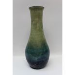 Moorcroft pottery vase with experimental glaze and ribbed blue and green body, impressed and painted