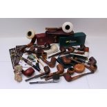 Collection of Dunhill clay and silver mounted pipes