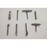 Collection of eight pocket corkscrews and other tools