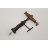 Victorian rack & pinion corkscrew with turned handle,