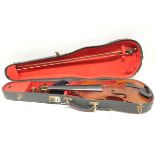 Old violin with single piece back, signed on the bridge - Edward Withers, with bow,