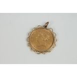 U.S. gold - 1900 Five Dollars in yellow metal pendant ring mount.  GVF (1 coin) CONDITION REPORT