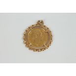 A copy of a Bayern 10 Mark coin in yellow metal pendant ring mount