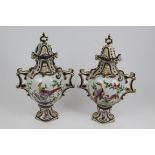 Pair of late 19th century Sampson porcelain Chelsea / Derby-style vases and covers with polychrome