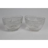 Pair good quality George IV cut glass oval cream / preserve dishes with fine diamond cut decoration