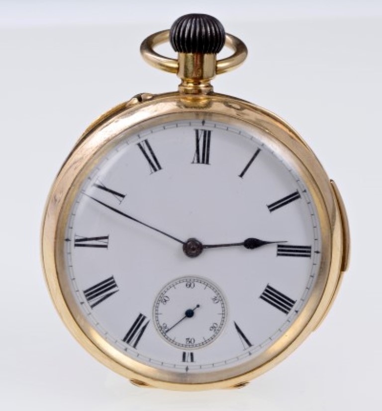 Gentlemen's gold (18k) pocket watch with Swiss button-wind quarter repeating movement striking on