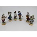 Set of six early 20th century German Volkstedt porcelain figures of musicians with polychrome