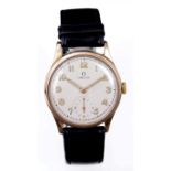 1930s gentlemen's Omega gold (9ct) wristwatch with manual wind Omega fifteen jewel movement