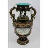 Late 19th century Czech Schutz Blansko Majolica jardiniere stand decorated in relief with bird, tree