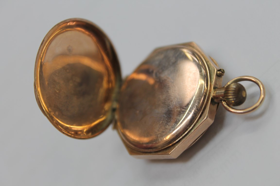 Late 19th century ladies' Swiss gold (14k) cased fob watch with jewelled enamel dial and another - Image 4 of 7