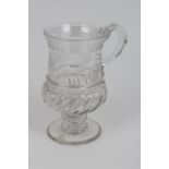 Victorian presentation glass mug with trailed rim, engraved monogram and date 1845 within wreath