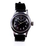 Rare 1940s Jaeger-LeCoultre R.A.F. Pilots' wristwatch, circa 1948, the circular black dial with