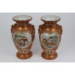 Pair of good quality late 19th century Japanese Arita porcelain vases with dragon head handles,