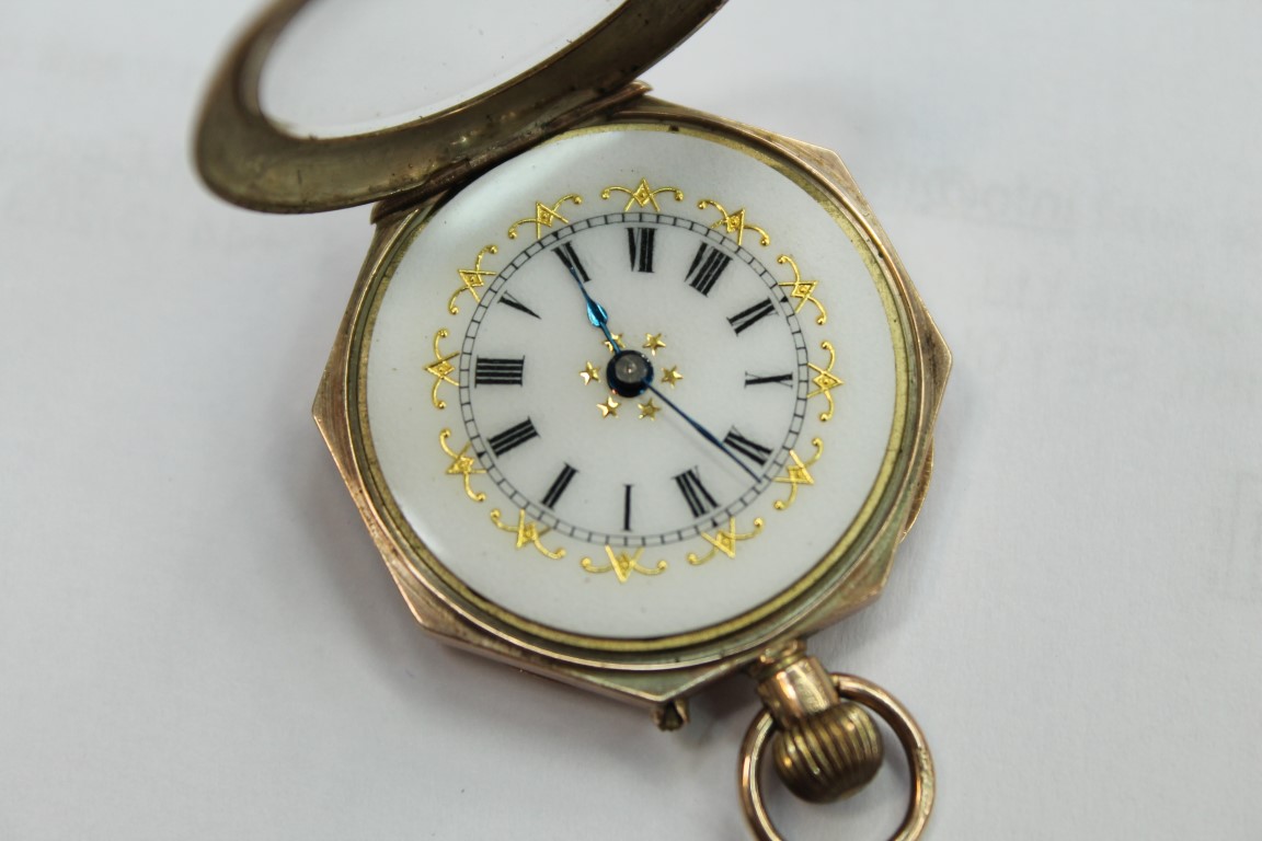 Late 19th century ladies' Swiss gold (14k) cased fob watch with jewelled enamel dial and another - Image 3 of 7
