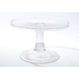 Georgian glass tazza with circular tray top, spiral-twist column on splayed folded foot,