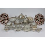 Lot of late 18th century Worcester and other teaware with gilt on white decoration including teapot