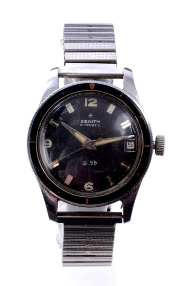 Rare 1950s / 1960s Zenith S.58 Automatic Military Pilot / Divers' wristwatch with circular black