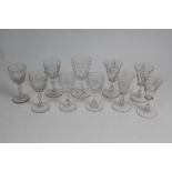 Collection of Georgian and Victorian port and sherry glasses - all with cut and engraved decoration