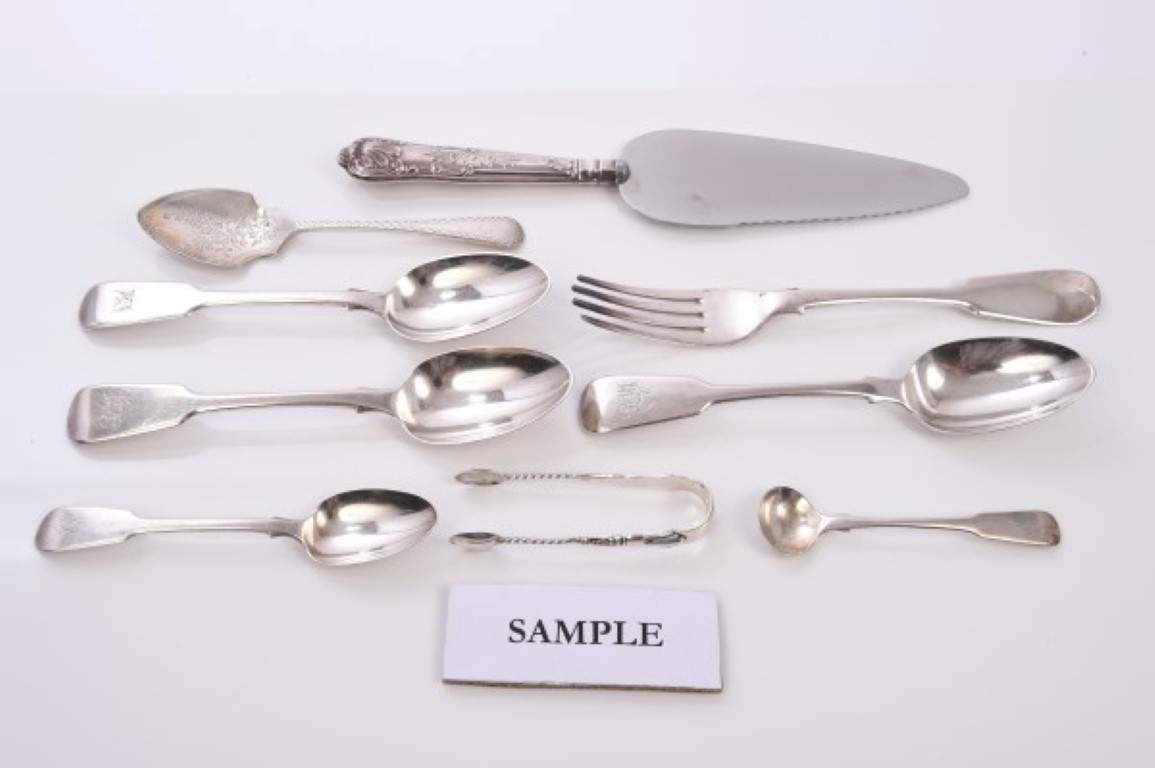 Large selection of Georgian and later silver fiddle pattern and other flatware, comprising twelve