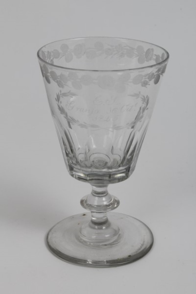 Victorian cut glass rummer with engraved 'E. J.