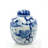 Early 20th century Chinese export blue and white, baluster shaped ginger jar and cover with