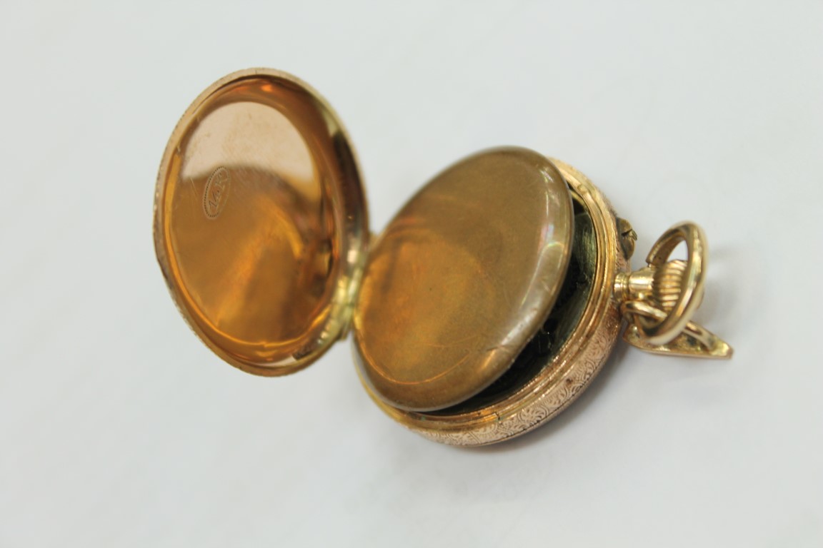 Late 19th century ladies' Swiss gold (14k) cased fob watch with jewelled enamel dial and another - Image 6 of 7
