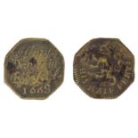 Essex - Romford 17th century Halfpenny token - Henry Dawes ½ 1668 Lion - Octagonal.  VG - AF (V.