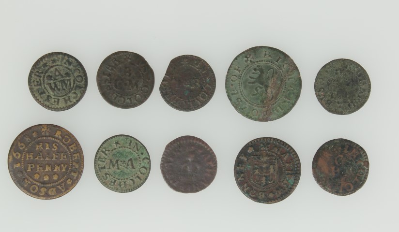 Essex - Colchester 17th century Halfpenny and Farthing tokens - Robert Adson ½ 1668 Bust of Chas.
