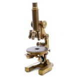 19th century brass triple lens microscope by E. Leitz Wetzlar, no. 89990, London Agent C.