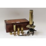 Victorian lacquered brass microscope by 'C.