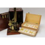 Brass 'Society of Arts' pattern microscope with two lenses and an eyepiece,