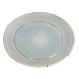 Large studio pottery charger with blue lustre crackle glaze, signed - J. D., 57cm diameter CONDITION