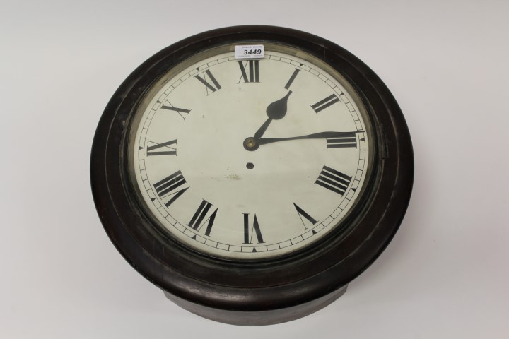 Victorian wall clock with eight day chain fusee movement with twelve inch white dial in a mahogany