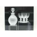 Contemporary Lalique 'Langeais' pattern decanter, together with three matching glasses, decanter