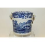 Copeland Spode Italian pattern slop bucket and cover with wicker swing handle, 26cm high CONDITION