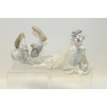 Lladro figure of a reclining clown, resting his foot on a circus ball - printed and impressed