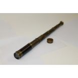 19th century six-draw brass telescope with wooden hand piece and lens cover, signed - Schulen & Co.